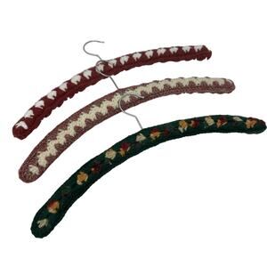 3 Vintage Handmade Crochet Clothes Hangers Yarn Covered Cottage Core Multicolor